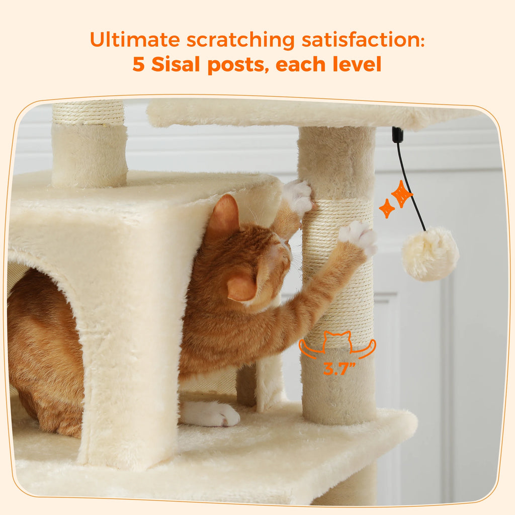 Multi-Level Cat Tree Tower — Premium Sisal Scratching Posts with Cosy Hideaway & Perches (1.36m or 1.84m)