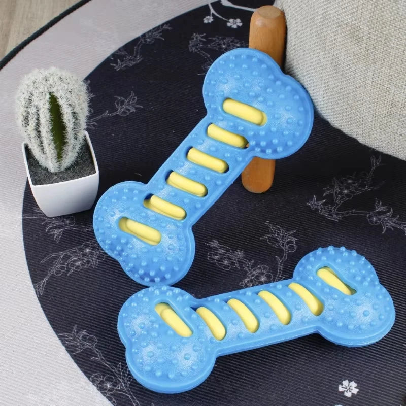Squeaky Treat Dispenser Bone — Indestructible Rubber Chew Toy with Built-In Squeaker & Snack Pocket for Dogs
