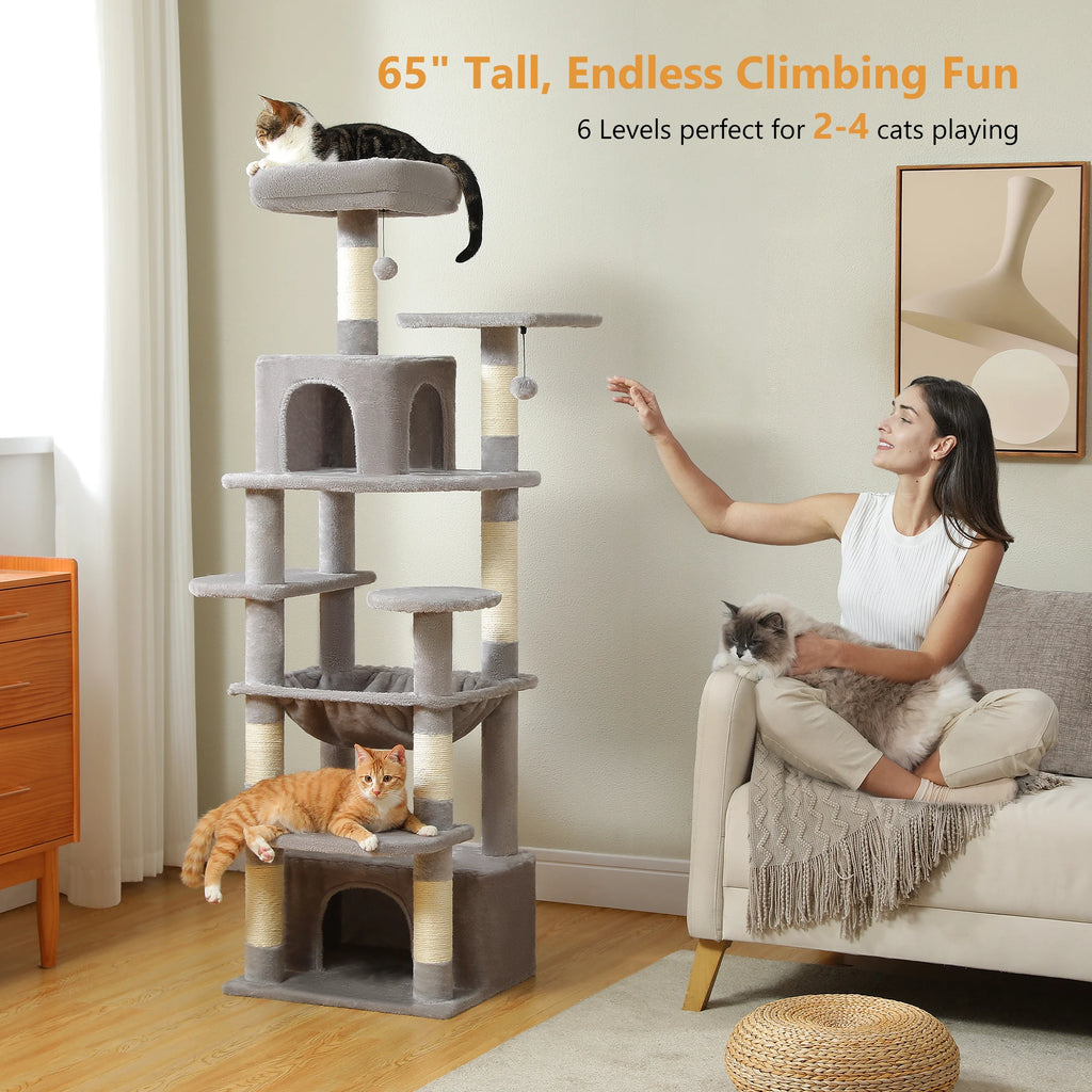 Multi-Level Cat Tree Tower — Premium Sisal Scratching Posts with Cosy Hideaway & Perches (1.36m or 1.84m)