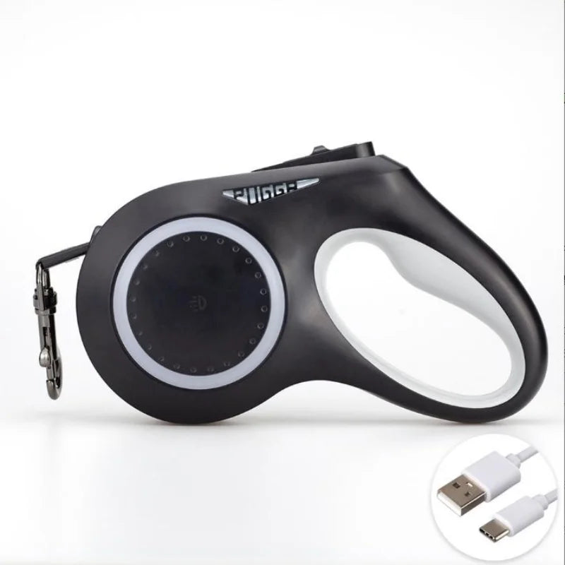 Rechargeable LED Retractable Dog Leash — Bright Light for Safe Night Walks