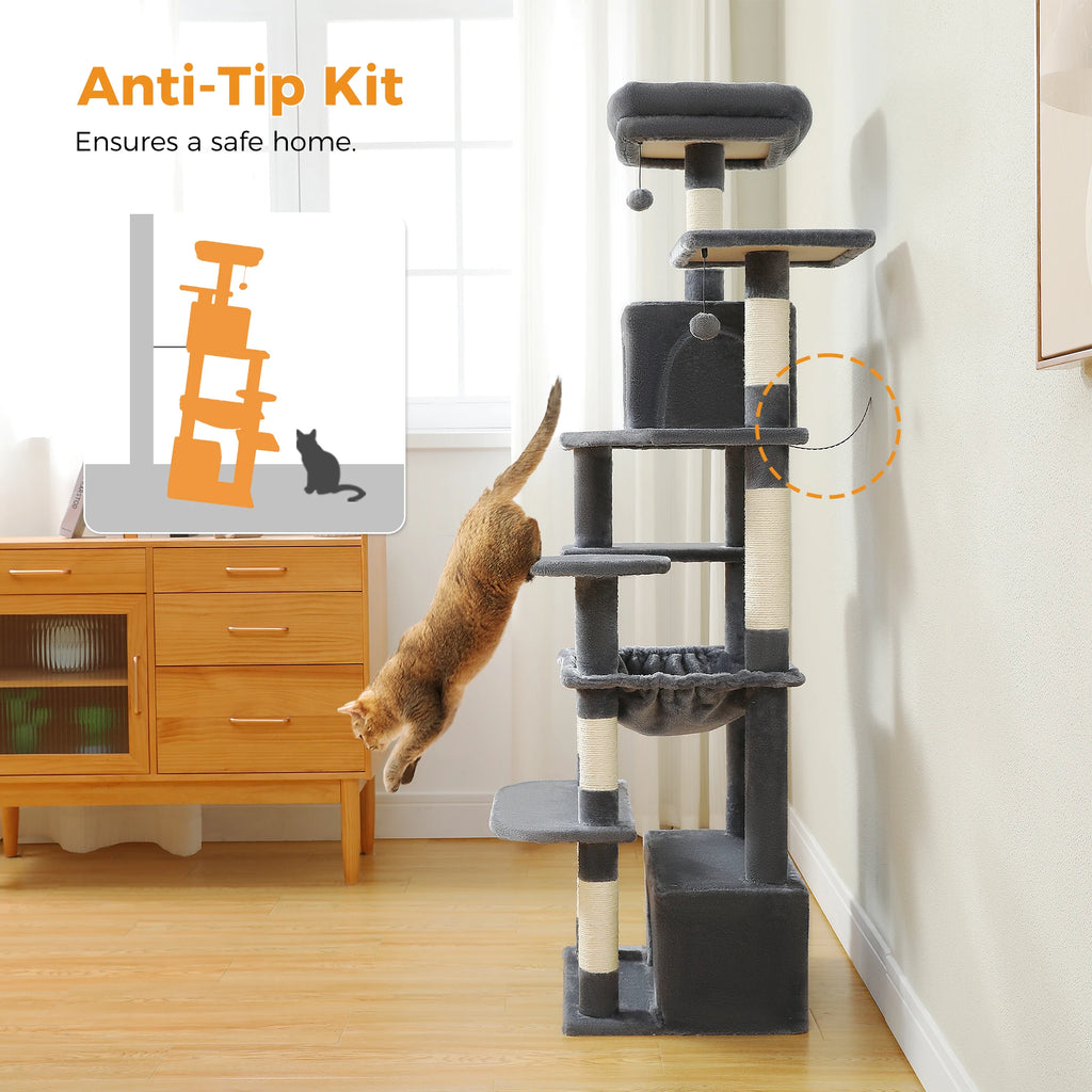 Multi-Level Cat Tree Tower — Premium Sisal Scratching Posts with Cosy Hideaway & Perches (1.36m or 1.84m)