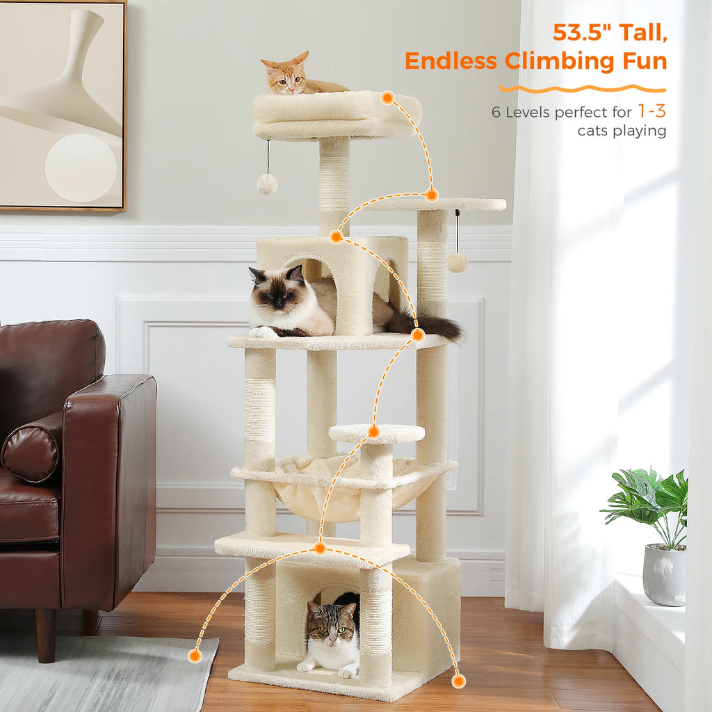 Multi-Level Cat Tree Tower — Premium Sisal Scratching Posts with Cosy Hideaway & Perches (1.36m or 1.84m)