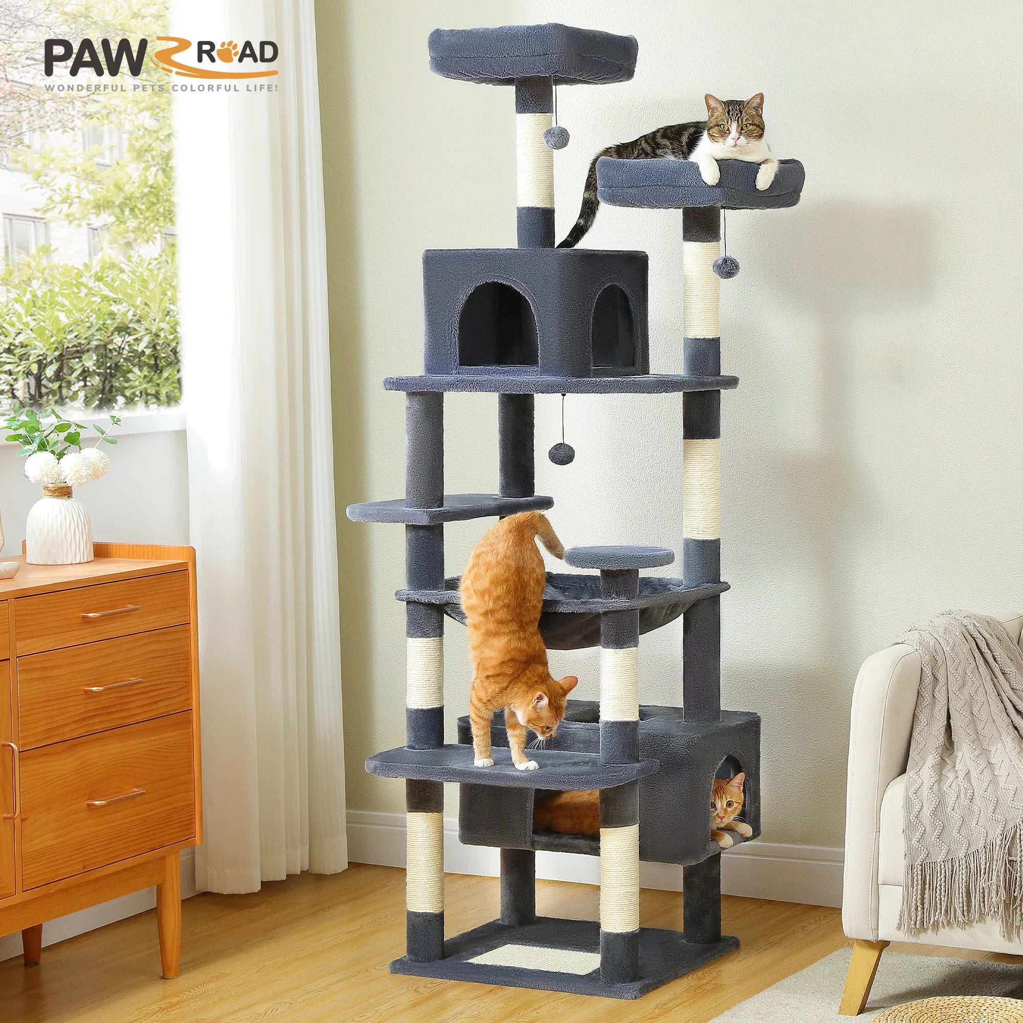 Multi-Level Cat Tree Tower — Premium Sisal Scratching Posts with Cosy Hideaway & Perches (1.36m or 1.84m)