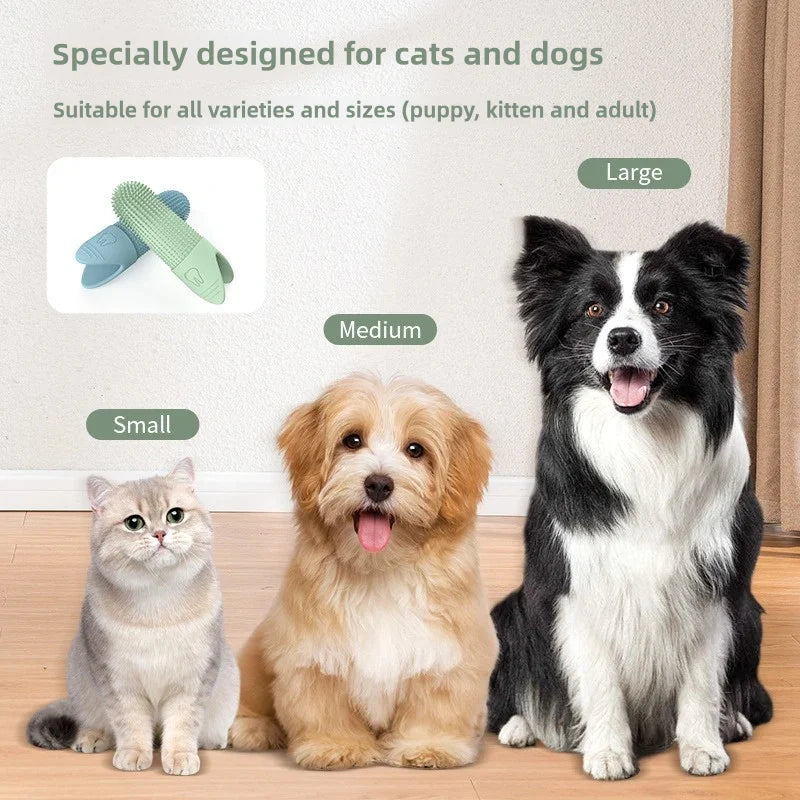 Pet Dental Care Kit — Soft Silicone Finger & Dual-Head Toothbrush for Dogs & Cats