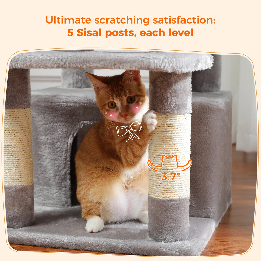 Multi-Level Cat Tree Tower — Premium Sisal Scratching Posts with Cosy Hideaway & Perches (1.36m or 1.84m)