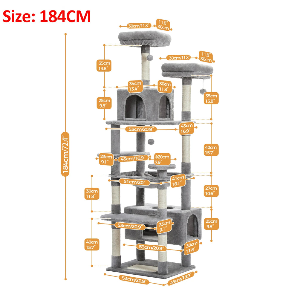 Multi-Level Cat Tree Tower — Premium Sisal Scratching Posts with Cosy Hideaway & Perches (1.36m or 1.84m)