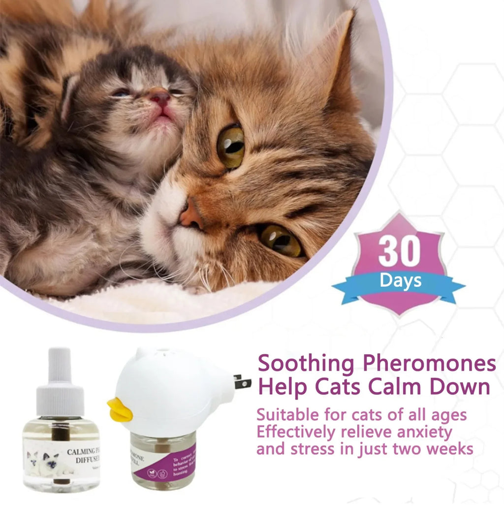 Calming Pheromone Diffuser Kit for Pets — Anti-Anxiety Stress Relief with 2 Refills Included