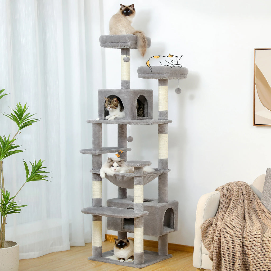 Multi-Level Cat Tree Tower — Premium Sisal Scratching Posts with Cosy Hideaway & Perches (1.36m or 1.84m)