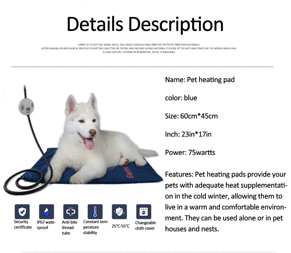 Heated Pet Bed — Washable Warm Cushion with Adjustable Temperature Control