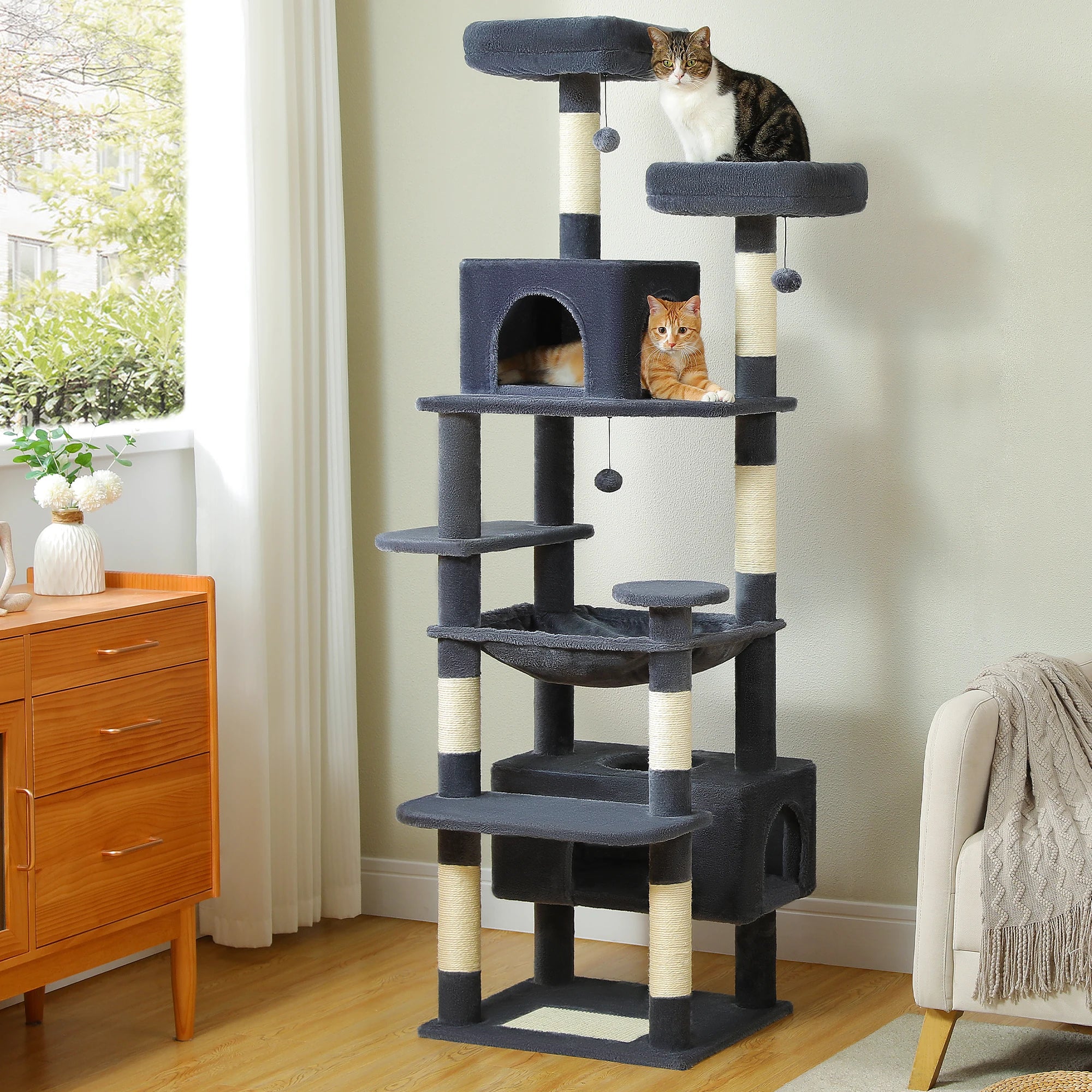 Multi-Level Cat Tree Tower — Premium Sisal Scratching Posts with Cosy Hideaway & Perches (1.36m or 1.84m)