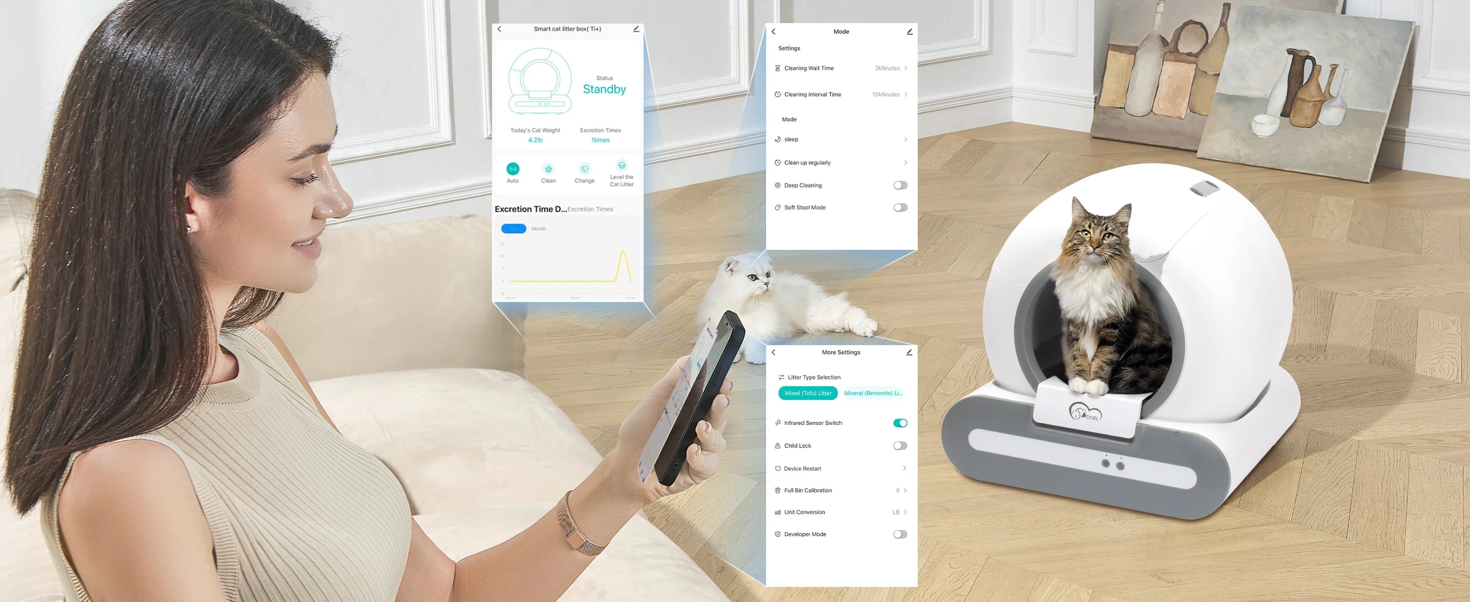 Smart Self-Cleaning Cat Litter Box — WiFi App Control with Odor Removal