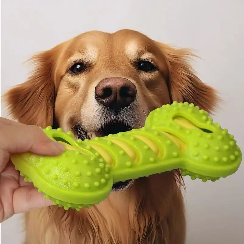 Squeaky Treat Dispenser Bone — Indestructible Rubber Chew Toy with Built-In Squeaker & Snack Pocket for Dogs