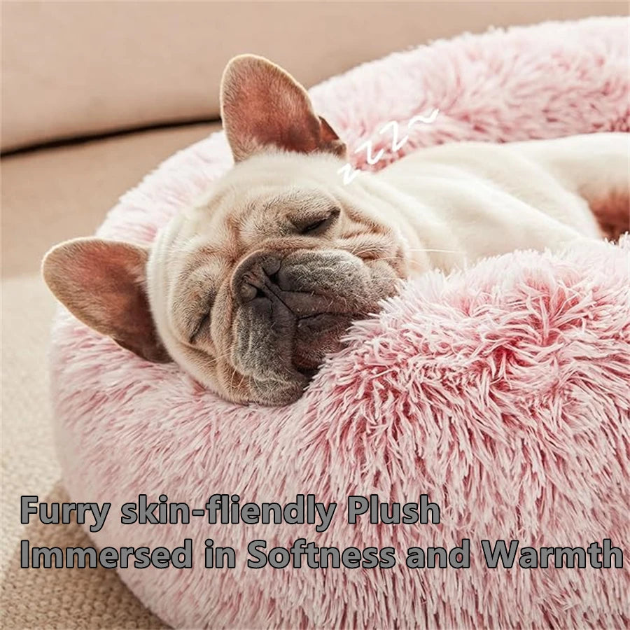 Calming Donut Bed for Dogs & Cats — Anti-Anxiety Fluffy Cloud Pet Bed