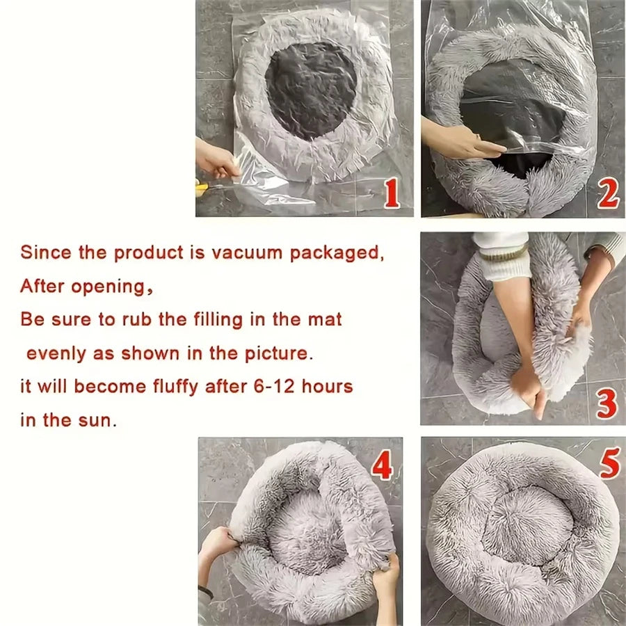 Calming Donut Bed for Dogs & Cats — Anti-Anxiety Fluffy Cloud Pet Bed