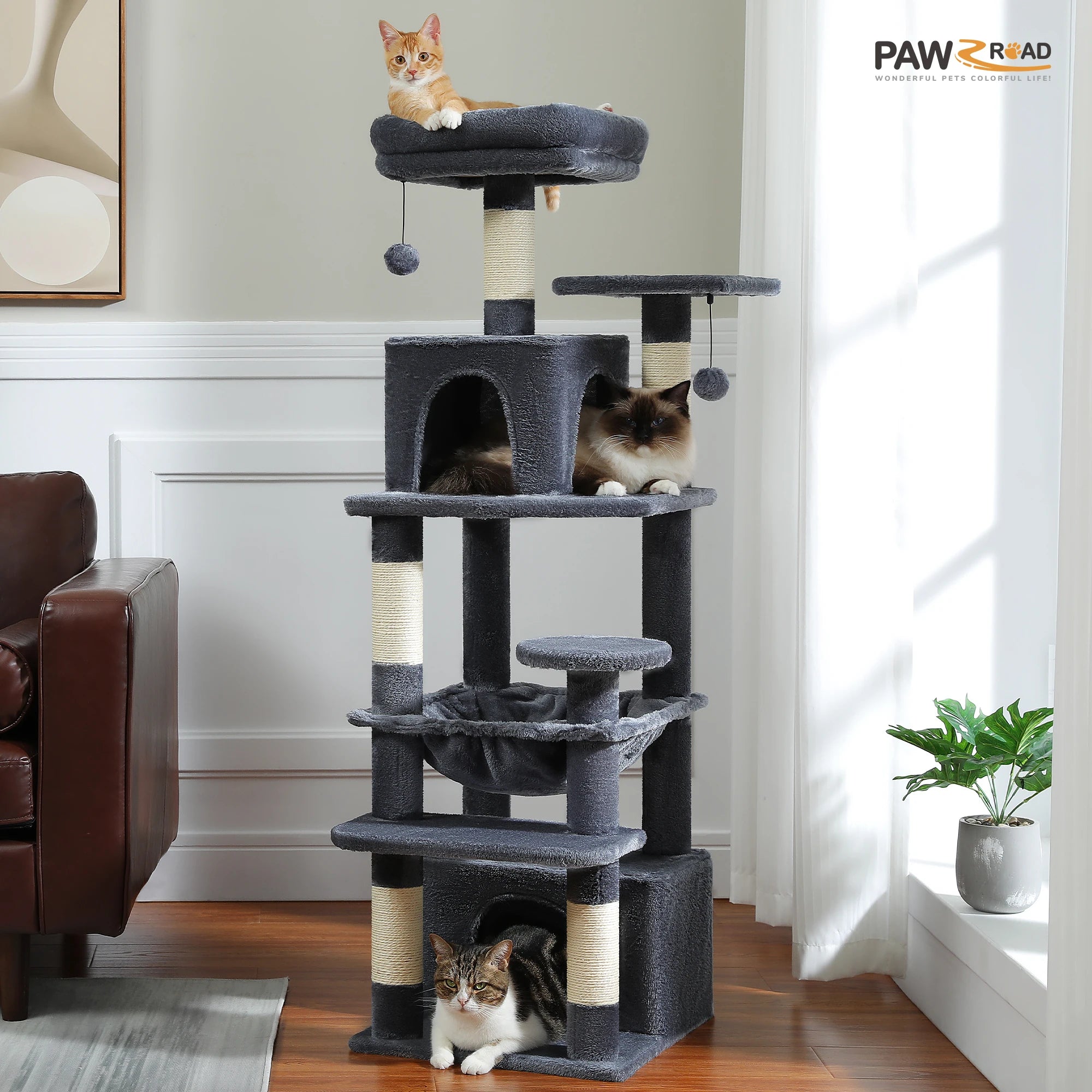 Multi-Level Cat Tree Tower — Premium Sisal Scratching Posts with Cosy Hideaway & Perches (1.36m or 1.84m)