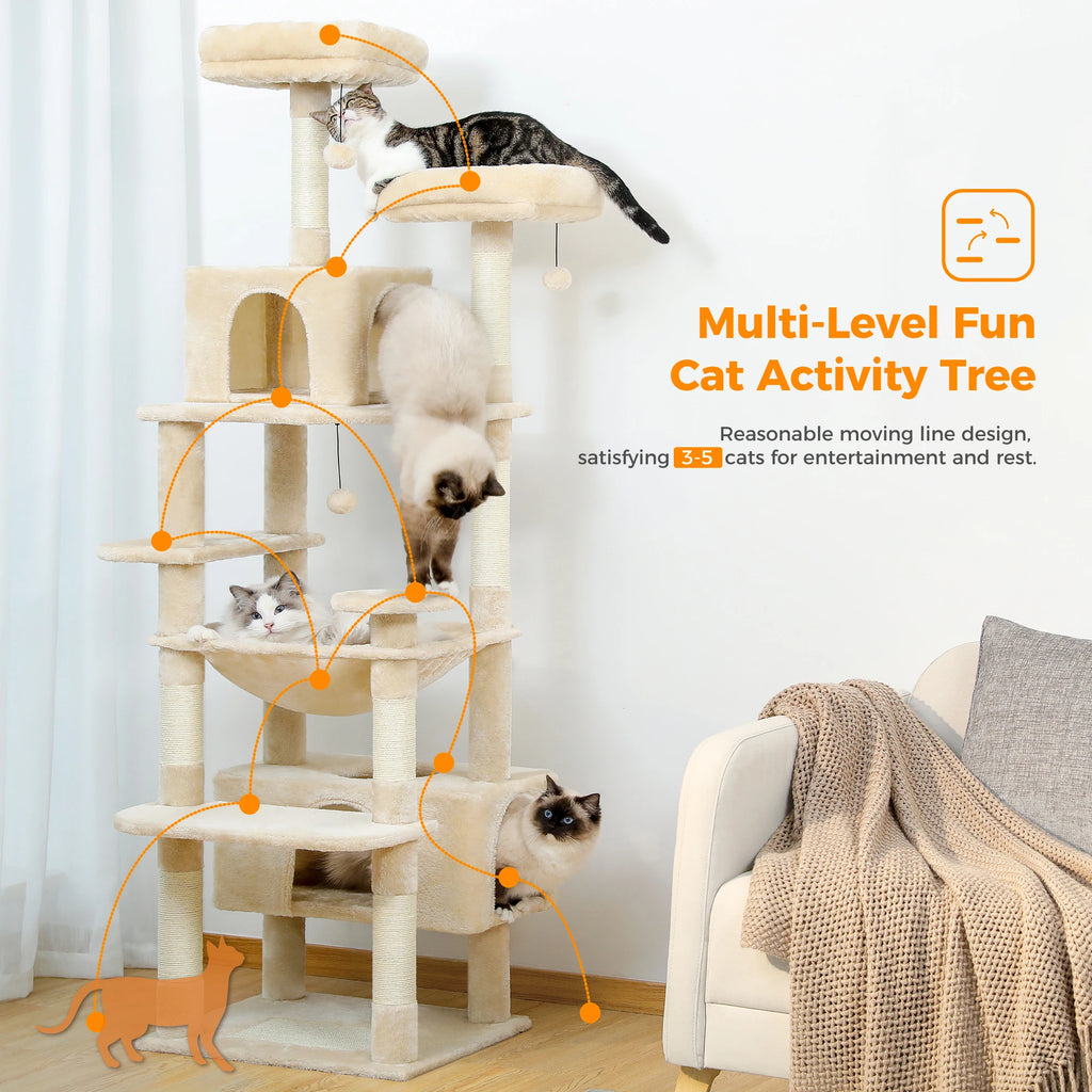 Multi-Level Cat Tree Tower — Premium Sisal Scratching Posts with Cosy Hideaway & Perches (1.36m or 1.84m)
