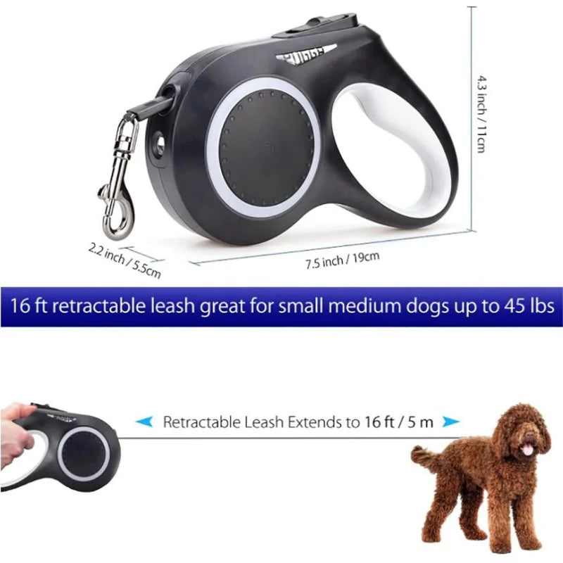 Rechargeable LED Retractable Dog Leash — Bright Light for Safe Night Walks