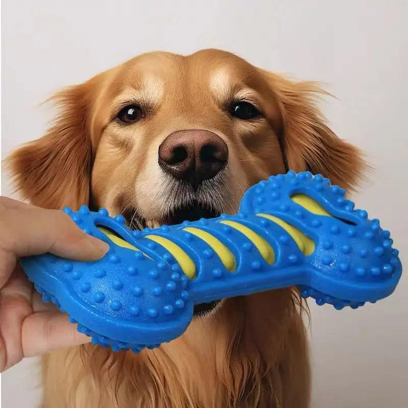 Squeaky Treat Dispenser Bone — Indestructible Rubber Chew Toy with Built-In Squeaker & Snack Pocket for Dogs
