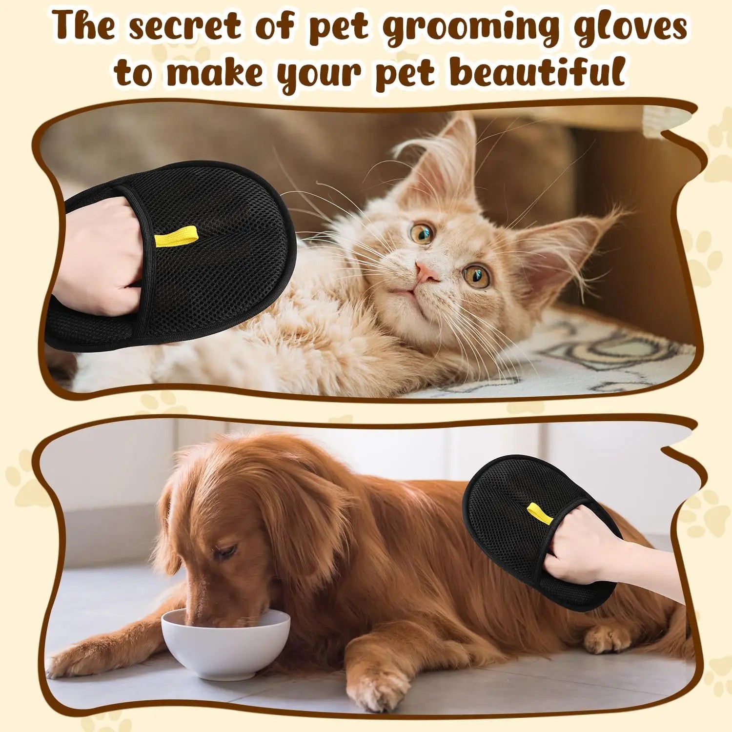 Pet Grooming Glove — Gentle Hair Remover for Dogs, Cats & Long-Haired Pets