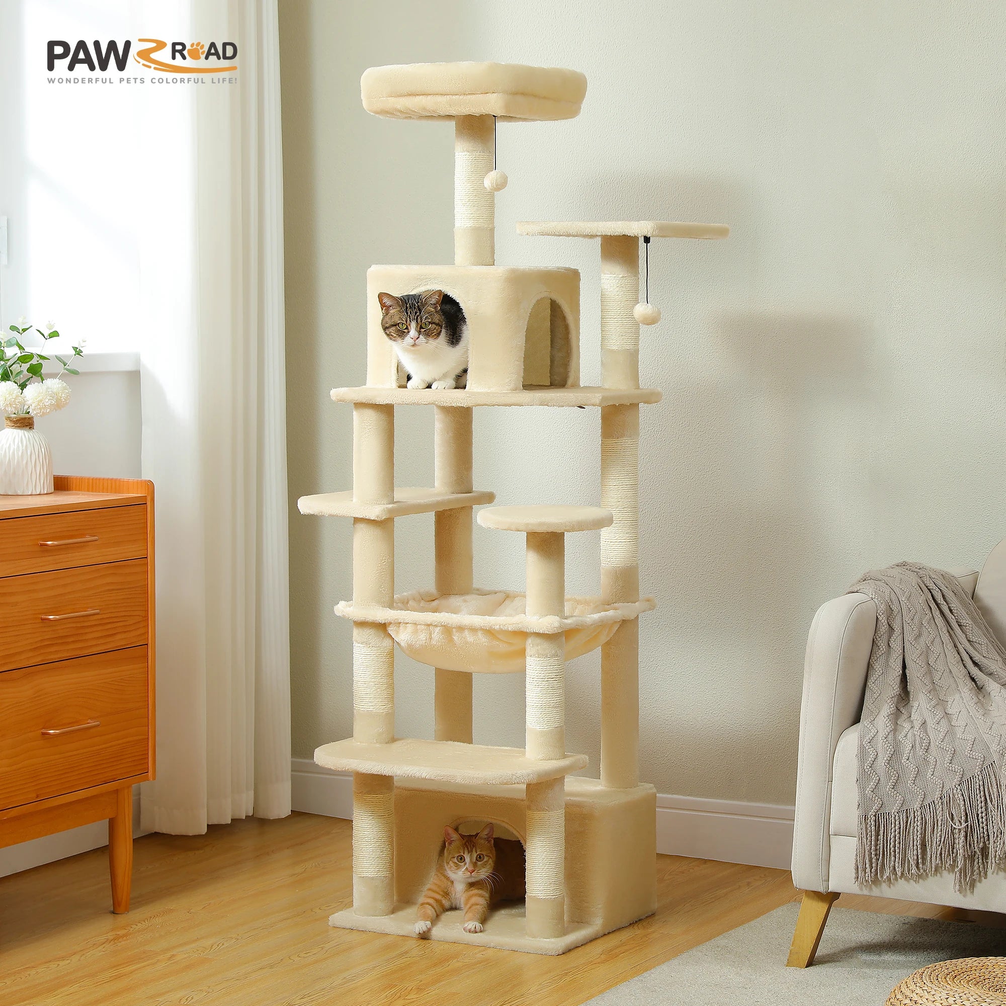 Multi-Level Cat Tree Tower — Premium Sisal Scratching Posts with Cosy Hideaway & Perches (1.36m or 1.84m)