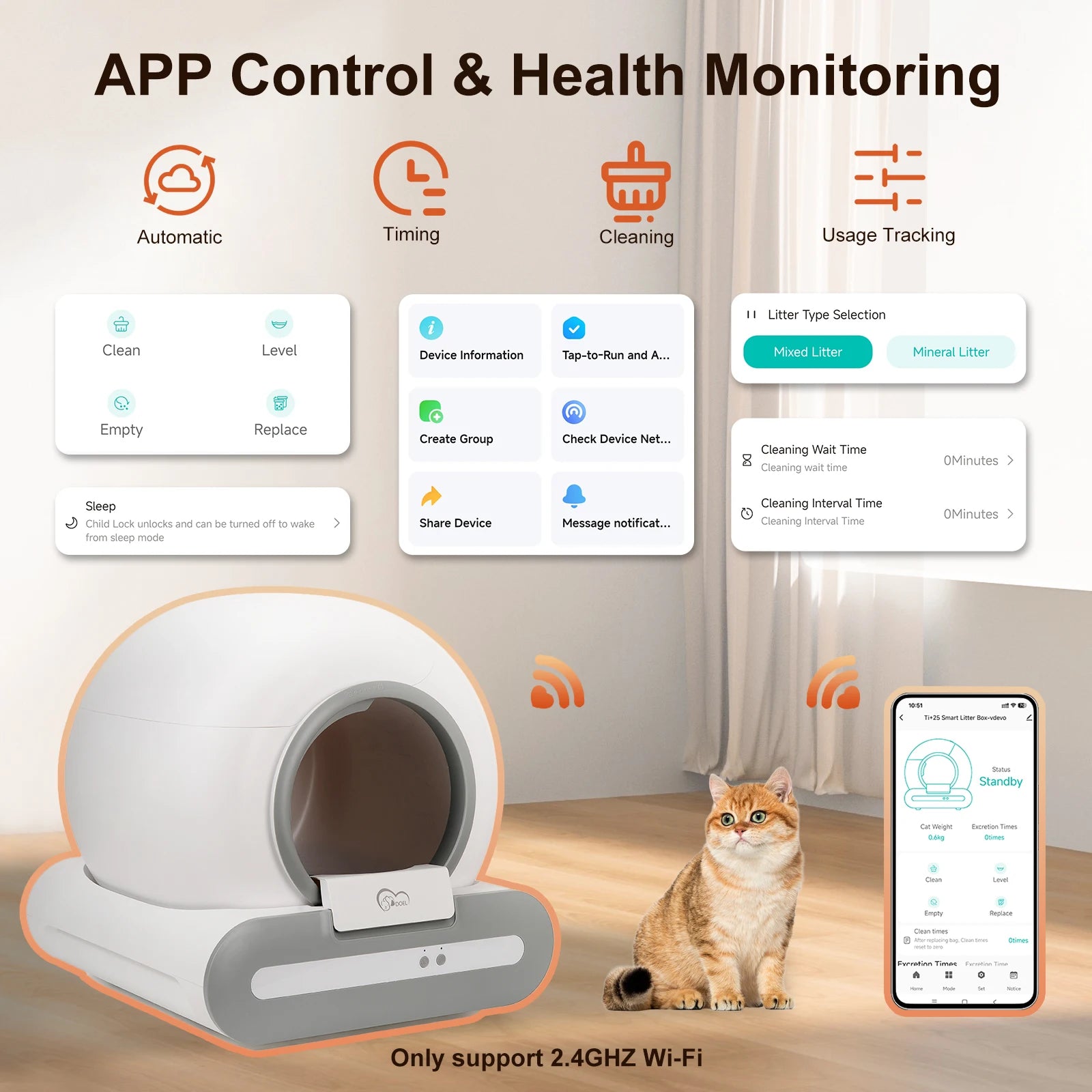 Smart Self-Cleaning Cat Litter Box — WiFi App Control with Odor Removal
