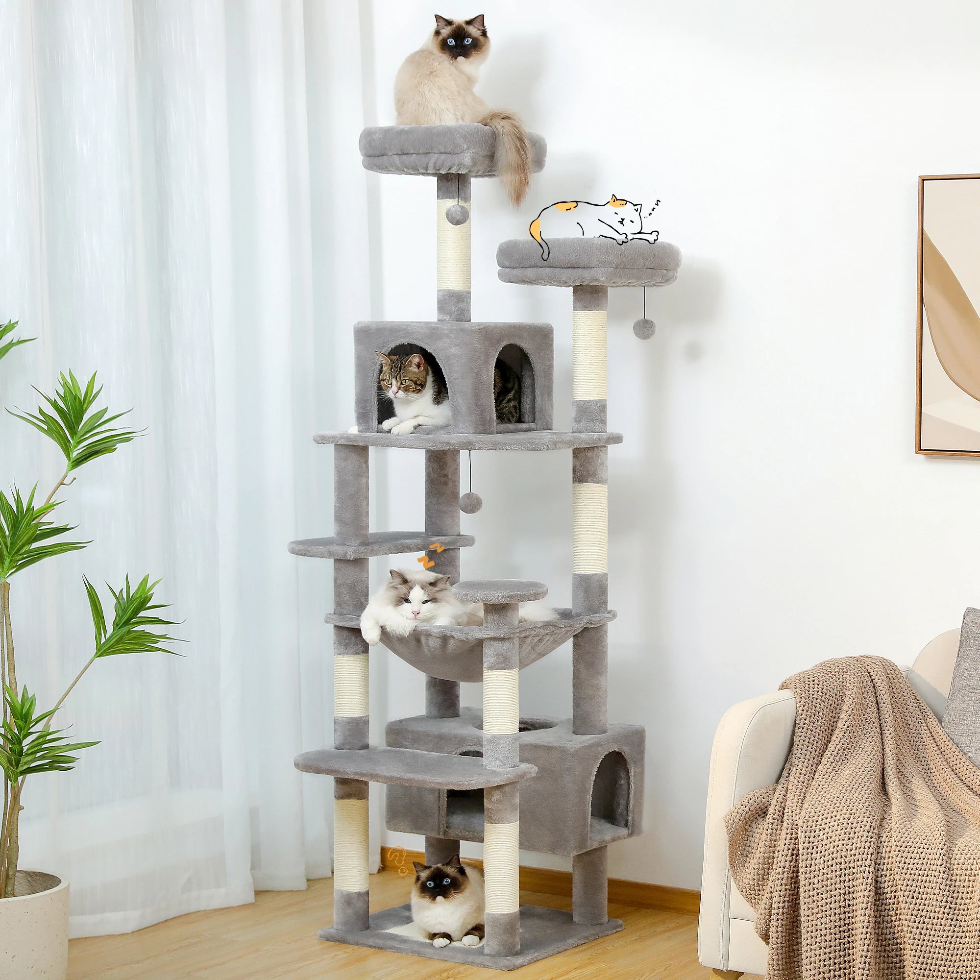 Multi-Level Cat Tree Tower — Premium Sisal Scratching Posts with Cosy Hideaway & Perches (1.36m or 1.84m)