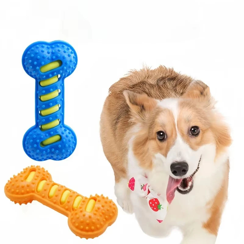 Squeaky Treat Dispenser Bone — Indestructible Rubber Chew Toy with Built-In Squeaker & Snack Pocket for Dogs