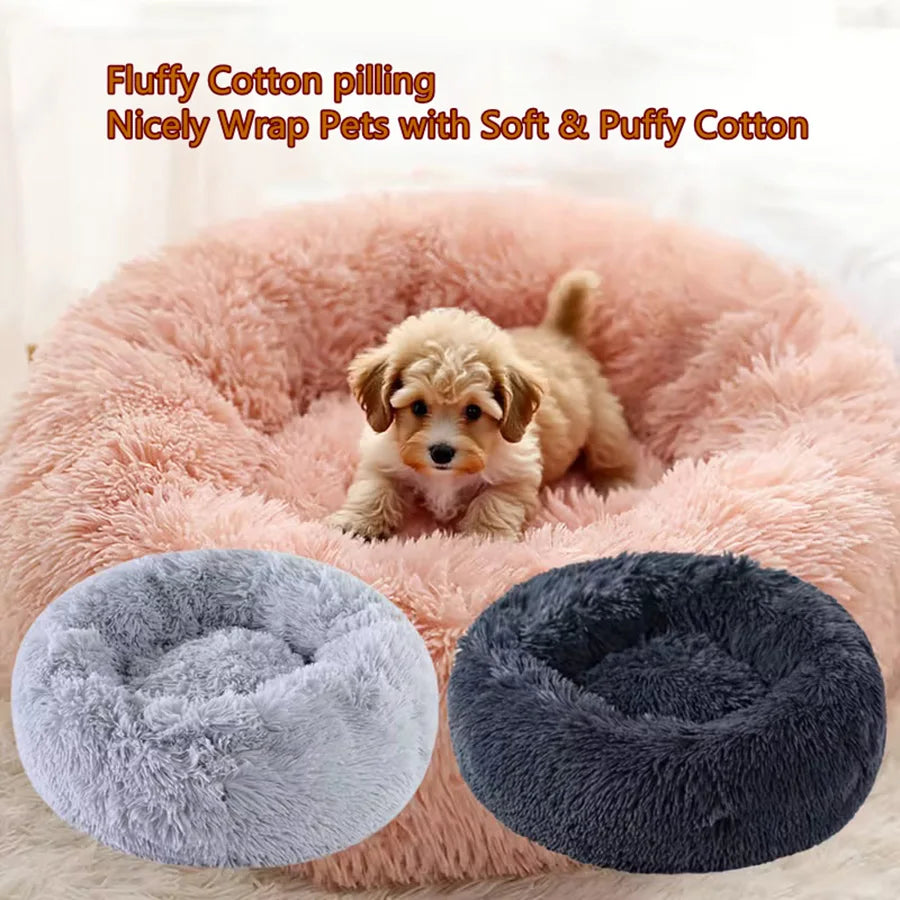 Calming Donut Bed for Dogs & Cats — Anti-Anxiety Fluffy Cloud Pet Bed