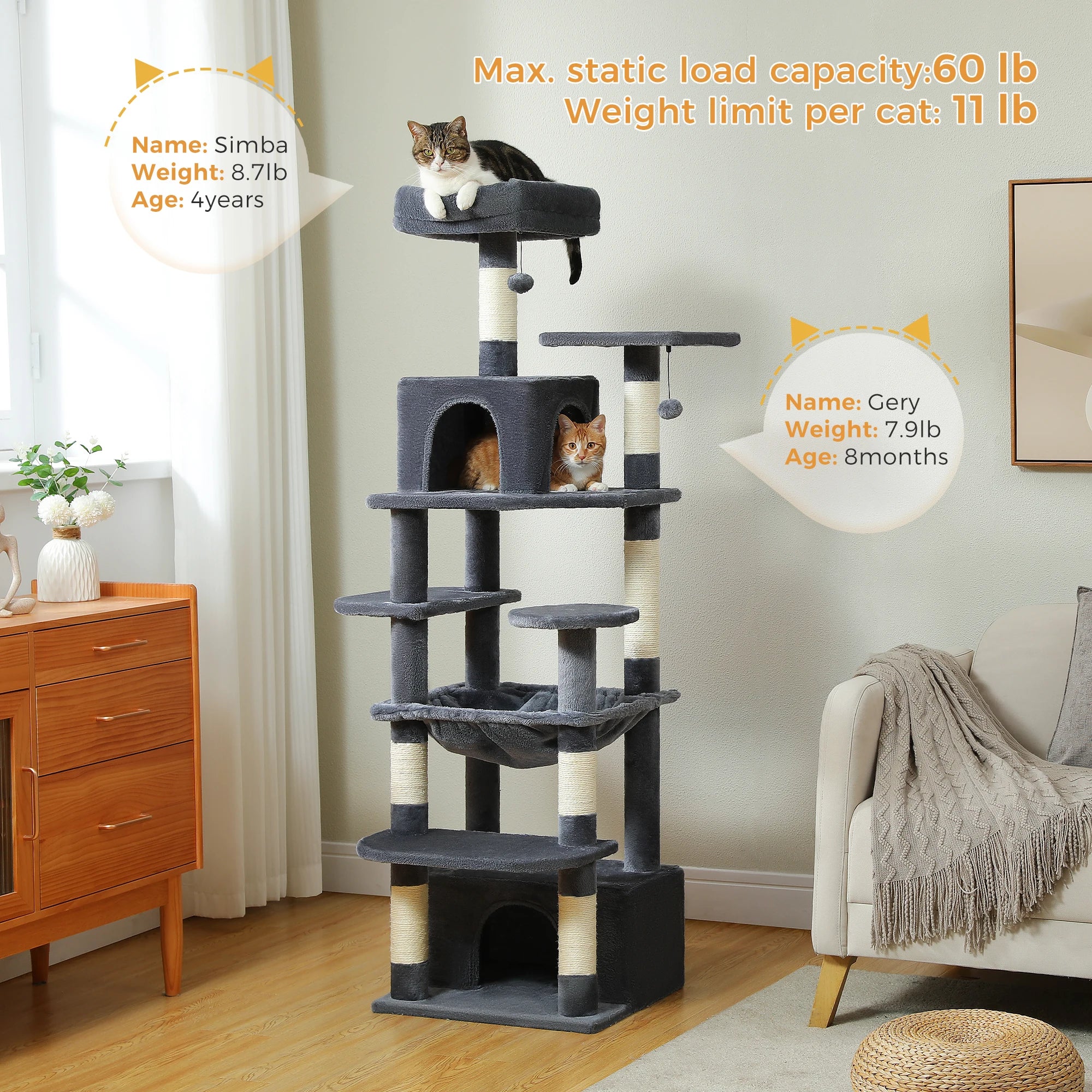 Multi-Level Cat Tree Tower — Premium Sisal Scratching Posts with Cosy Hideaway & Perches (1.36m or 1.84m)