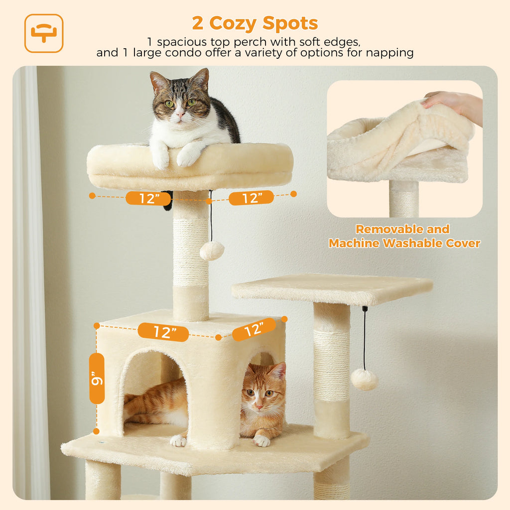 Multi-Level Cat Tree Tower — Premium Sisal Scratching Posts with Cosy Hideaway & Perches (1.36m or 1.84m)