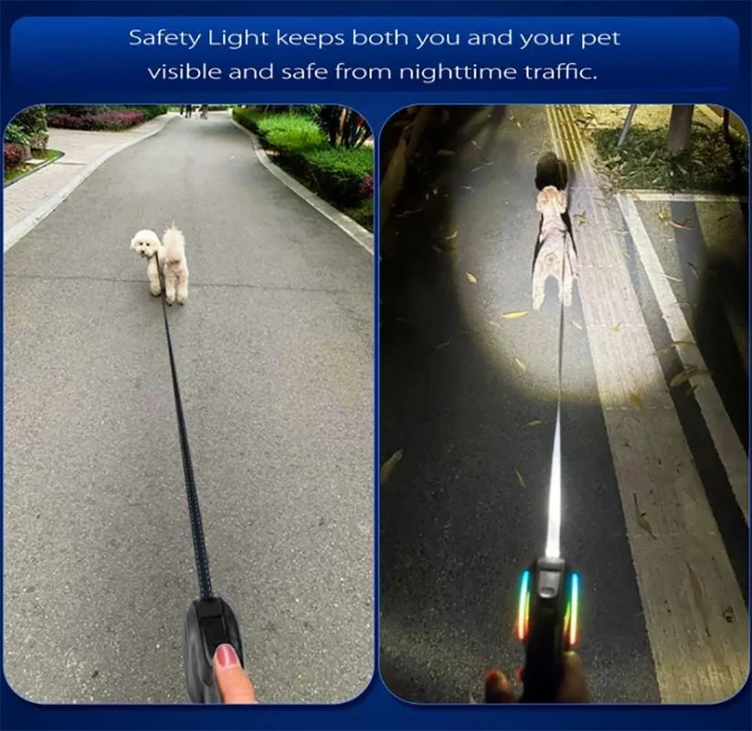 Rechargeable LED Retractable Dog Leash — Bright Light for Safe Night Walks