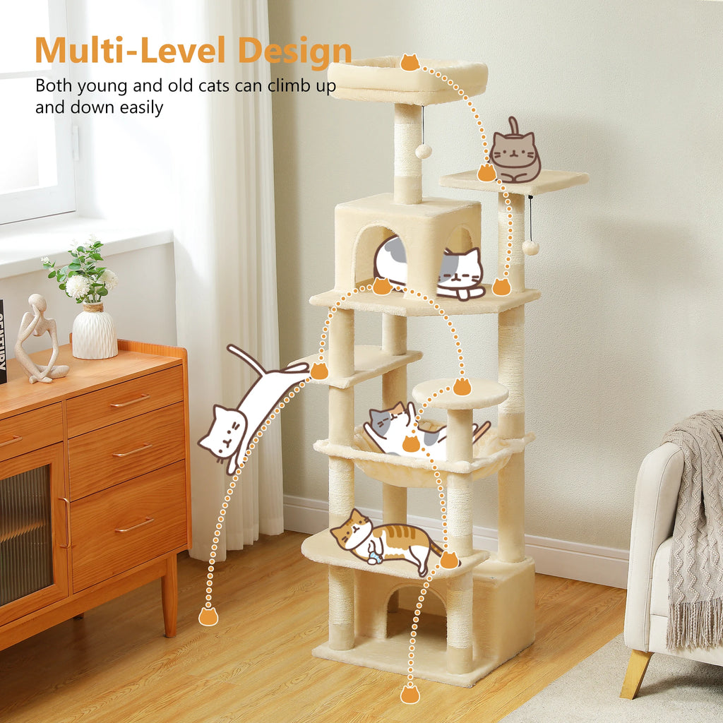 Multi-Level Cat Tree Tower — Premium Sisal Scratching Posts with Cosy Hideaway & Perches (1.36m or 1.84m)