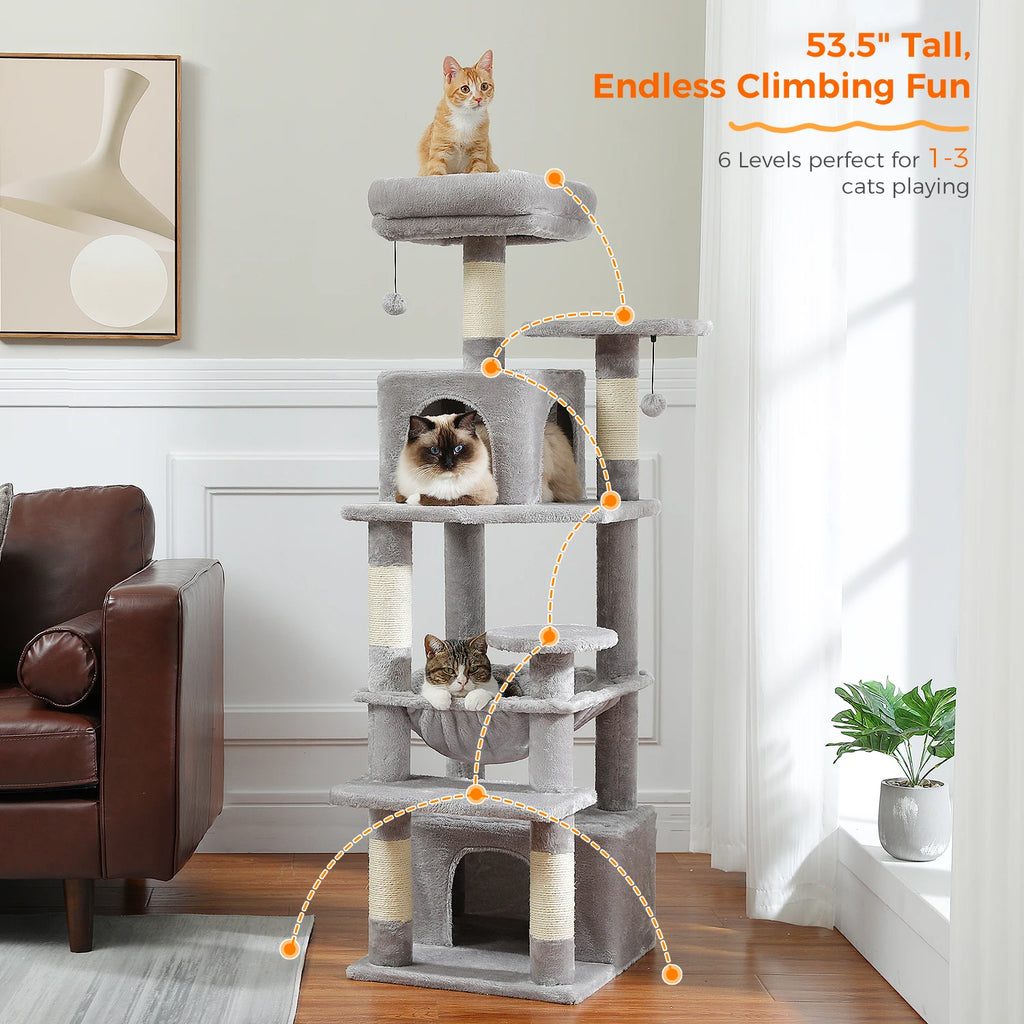 Multi-Level Cat Tree Tower — Premium Sisal Scratching Posts with Cosy Hideaway & Perches (1.36m or 1.84m)