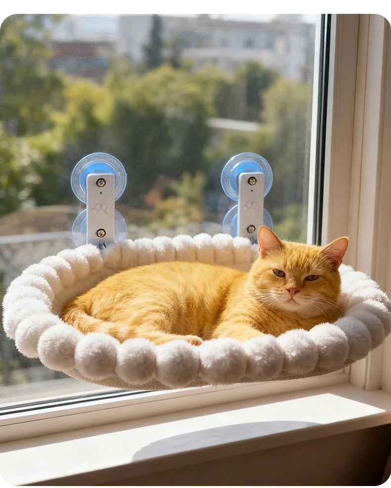 Cat Window Perch Hammock — Plush Suction Cup Bed for Sunny Naps & Bird Watching