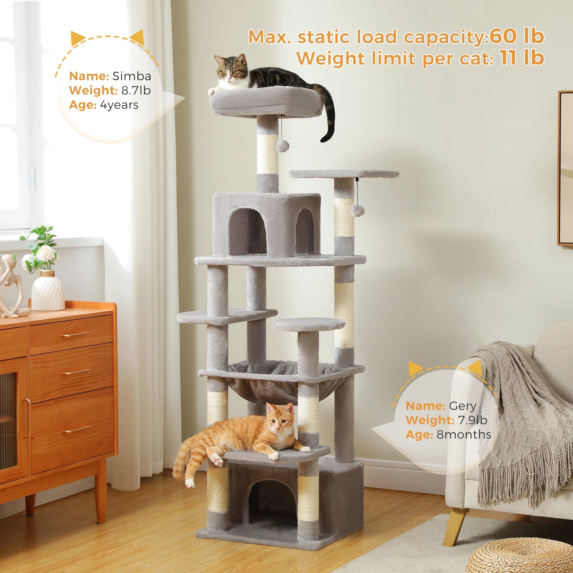 Multi-Level Cat Tree Tower — Premium Sisal Scratching Posts with Cosy Hideaway & Perches (1.36m or 1.84m)
