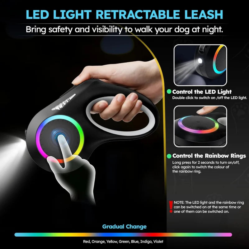 Rechargeable LED Retractable Dog Leash — Bright Light for Safe Night Walks